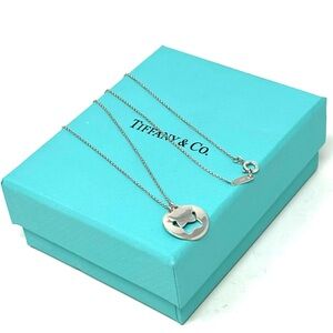 Authentic Tiffany &Co Stencil Cutout Double Star Pendant Necklace.
